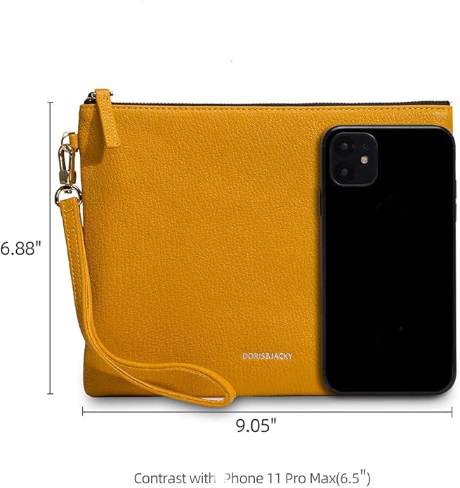 DORIS&JACKY Lambskin Leather Wristlet Clutch Purse for Women Soft Designer Slim Cell Phone Pouch Bag with Detachable Strap