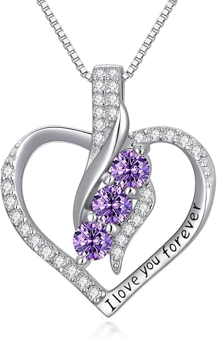 Rose Heart Birthstone Necklace for Women - Solid S925 Sterling Silver with Rose Gold Plated Infinity Symbol of Love Valentine's, Mother's Day, Anniversary, Christmas Birthday Gift for Her, Mom, Wife, or Girlfriend.