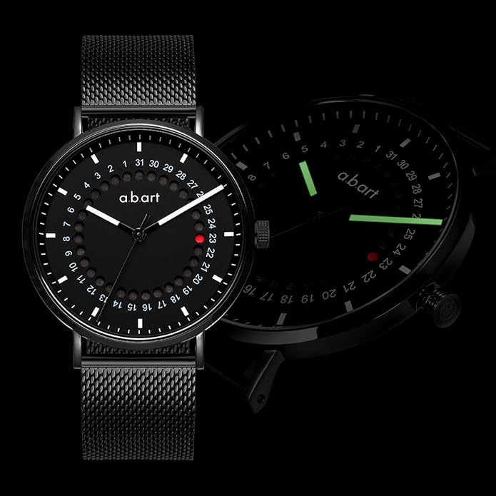 a.b.art Men's Quartz Watch, Swiss Parts Ronda Movement, Sapphire Crystal, Milanese Mesh Band, Ultra-Thin Design, 41mm Black Dial,Minimalist Bauhaus Style