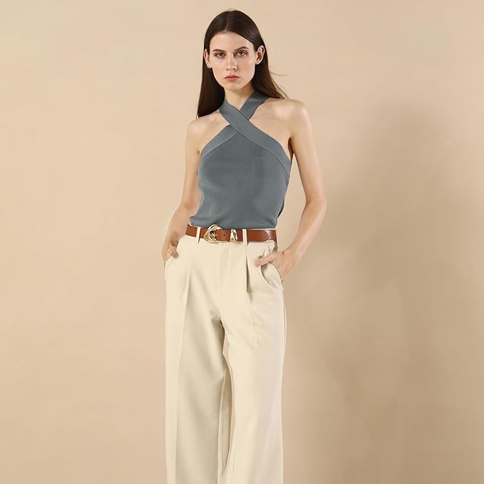 Women's Brown Belt Trend Belt with Gold Buckle Fashion Leather Waist Belt for Jeans Pants