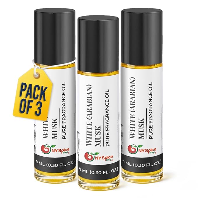 NY Spice Shop White Arabian Musk – Pack of 3 Smooth Aromatic Notes & Oil Based Perfume Blend – Natural Scent Essence with Refreshing Aroma Tone – Traditional Arabian Fragrance for Personal Scents