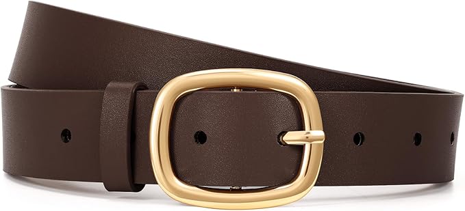 WHIPPY Women Leather Belt Casual Fashion Gold Buckle Leather Waist Belt for Jeans Pants Dresses Chic Ladies Belt