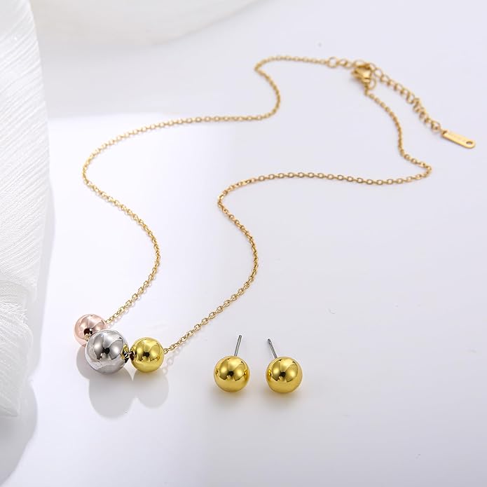 Dainty Geometric Jewelry Set for Women - Stainless Steel Necklace & Earrings Minimalist Matching Set