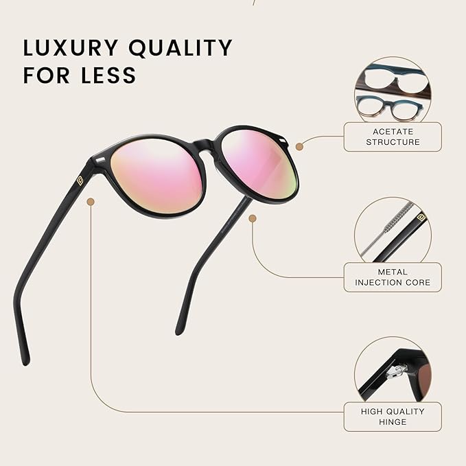 DUCO Polarized Sunglasses for Women Retro Round Women's Sunglasses Classic Vintage UV400 Shades DC1230