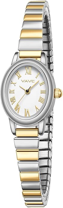 Small Gold Watches for Women,Analog Womens Watch with Stainless Steel Expansion Band,Oval Case Roman Dial,Water Resistant