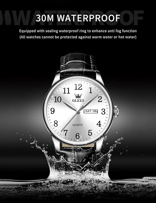 OLEVS Mens Watches, Casual Leather Watches for Men Easy to Read Quartz Number Watch with Date Waterproof Blue/Black/Silver Face Men's Wrist Watches…