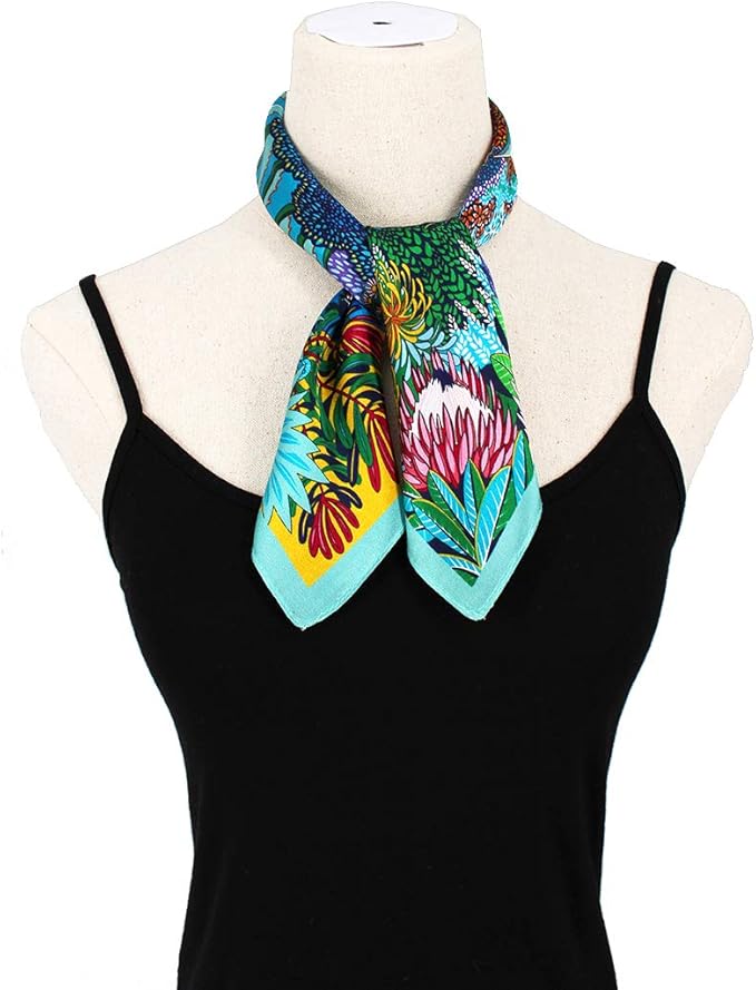 ANDANTINO 100% Real Mulberry Silk Scarf -21'' x 21''- Lightweight Neckerchief –Women Men Small Square Digital Printed Scarves