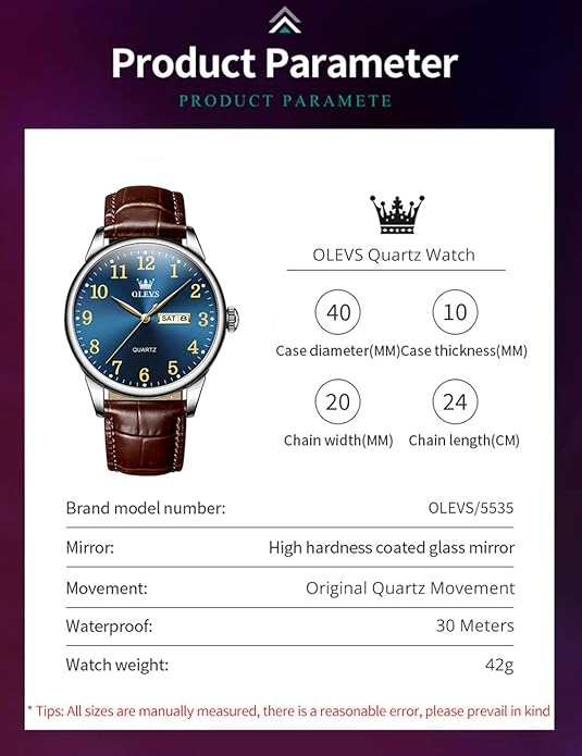 OLEVS Mens Watches, Casual Leather Watches for Men Easy to Read Quartz Number Watch with Date Waterproof Blue/Black/Silver Face Men's Wrist Watches…