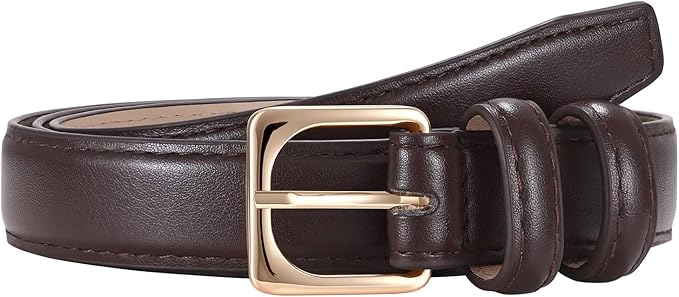 JASGOOD Women Leather Belt Fashion Ladies Skinny Leather Waist Belt for Pants Jeans Dress with Gold Buckle