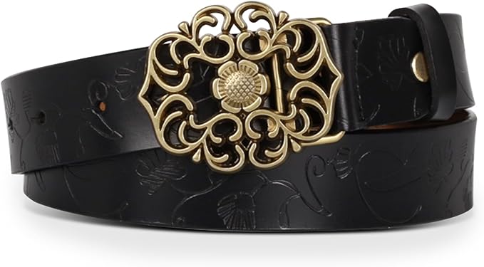 Women's Fashion Classic Metal Buckle Leather Belt with Jeans Dress