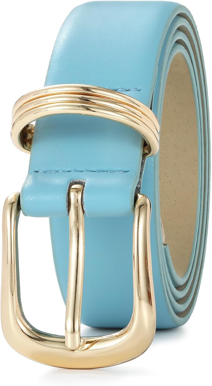 Women's Leather Belts with Gold Buckle Fashion Leather Waist Belt Elegant Ladies Belts for Jeans Dress & Casual Wear