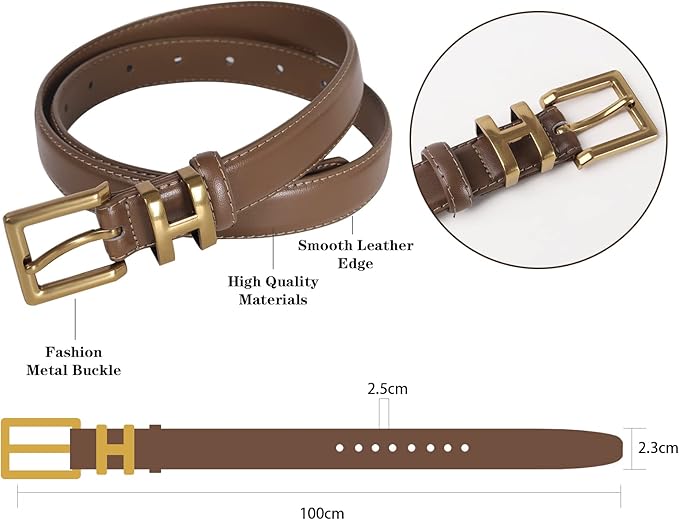 Women's Fashion Classic Metal Buckle Leather Belt with Jeans Dress