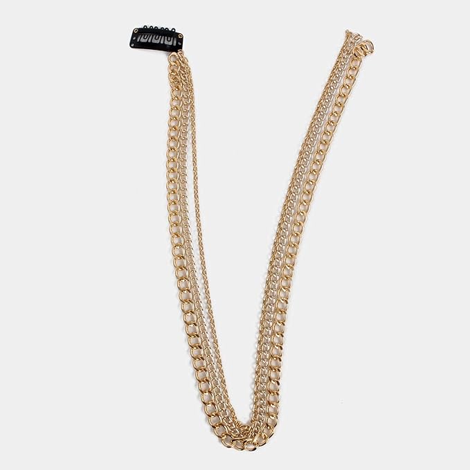 2PCS Dreadlocks pearl Tassel Ponytail Multi-Strand Hair Chain Prom Party Concave styling hair accessories hair extension chain with clip for girls and women (gold)