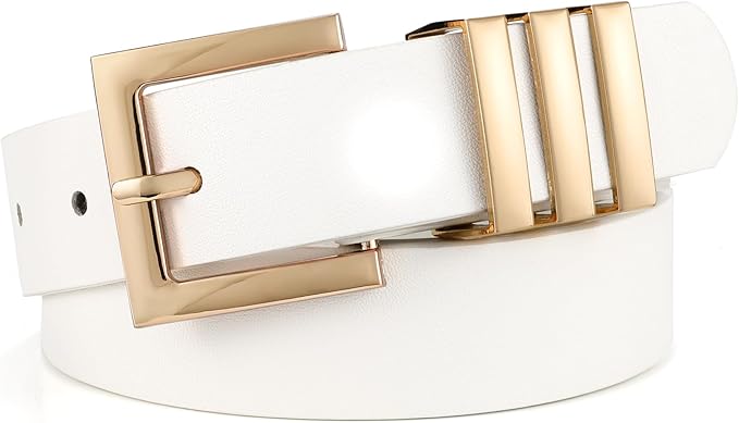 XZQTIVE Plus Size Women's Leather Belts for Jeans Pants Dress Fashion Ladies Waist Belt with Square Gold Buckle