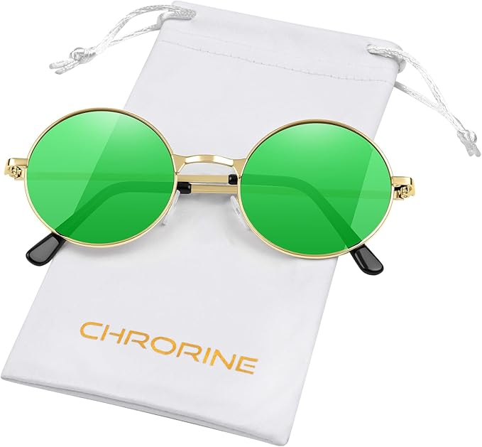 CHRORINE Hippie Sunglasses Round 70s Retro Glasses for Women Men Party Accessory Festival Fashion Vintage Sunglasses