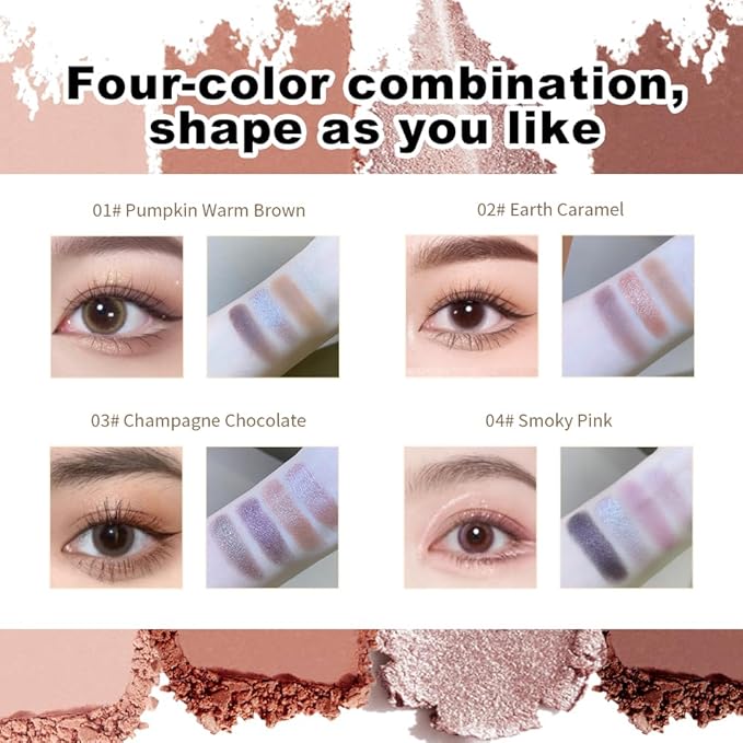 Neutral Shimmer Glitter Eyeshadow Makeup Palette – Rose Mauve, Copper Bronze, Lavender Silver & Champagne Taupe Metallic, High Pigment Blendable Cool-Toned Mini Eye Shadow Palette for Blue Green Eyes