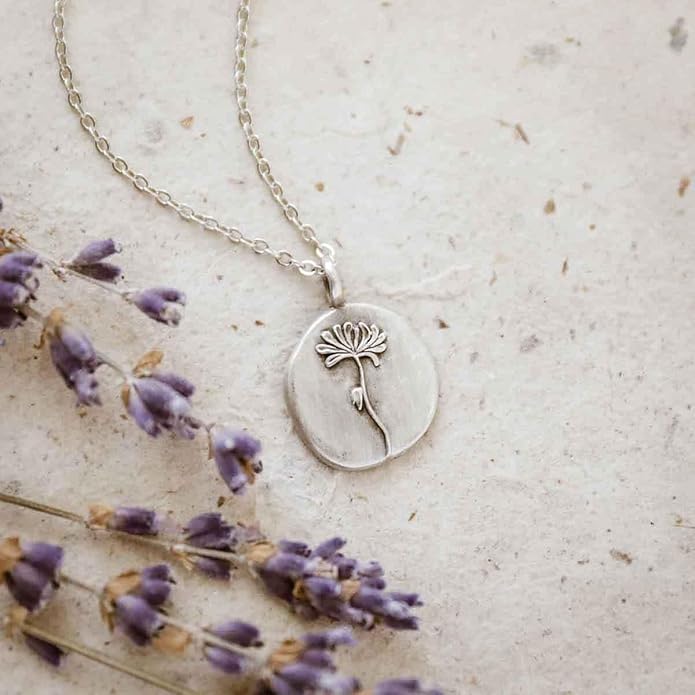 LISA LEONARD DESIGNS Pewter Birth Flower Pendant Necklace Minimalist Jewelry Necklaces For Women Gift For Her Dainty Necklaces