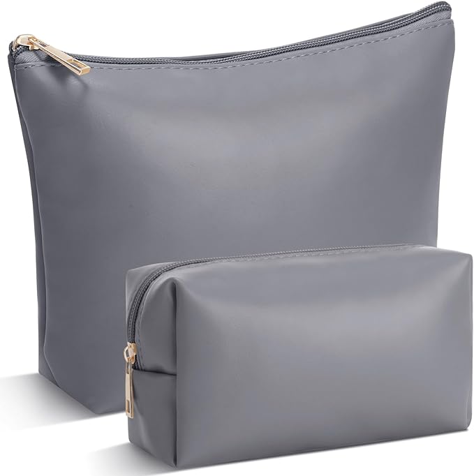 Kigeli 2 Pcs PU Leather Makeup Bag Set for Women Aesthetic Cosmetic Bag Small Toiletry Travel Pouch for Purse Emergency Skincare Organizer Valentine Gifts for Bridesmaid Birthday(Gray)