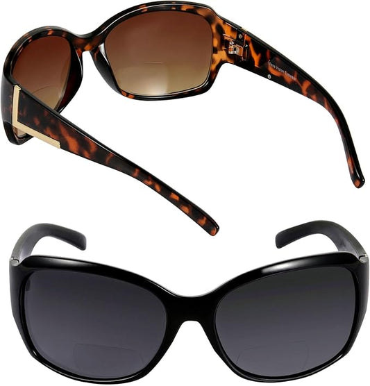 Bifocal Sunglasses 'The Fashionista' Women's Designer Outdoor Reading Glasses with UV400 Protection (2 Pack)