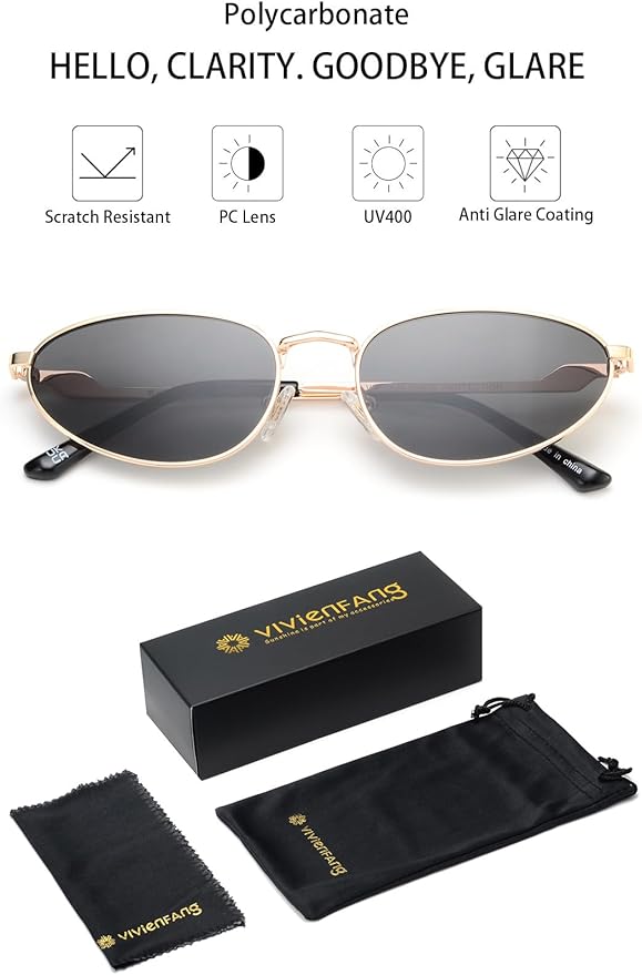 Retro Oval Sunglasses Womens Mens Trendy 2025, Fashion Y2K Narrow Oval Cat Eye Sun Glasses UV400 Protection VF2251