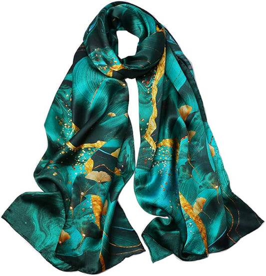 100% Mulberry Silk Scarfs for Women Floral Print Satin Long Scarf for Headscarf Hair Wraps Shawl with Gift Packed
