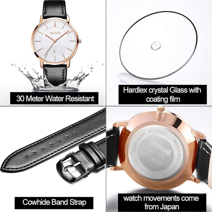 OLEVS Mens Watches Minimalist Ultra Thin Fashion Casual Analog Quartz Date Watch Waterproof Slim Simple Big Face Dress Wrist Watch Leather Band for Men