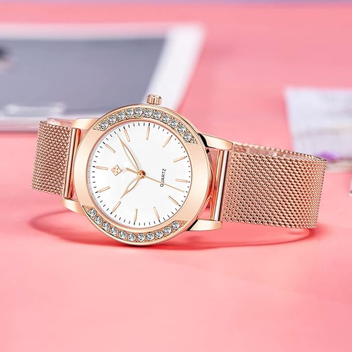 Fashion Watches for Women Rose Gold Stainless Steel Mesh Band Watch Elegant Ladies Gifts Waterproof Wrist Watch