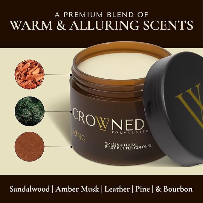 Crowned Skin King, Reign, and Monarch Body Butter Cologne Bundle | New Moisturizing Formula | Skin Care Set with Warm, Nautical, & Spicy Scents | Natural Shea & Mango Butters | All-Day Fragrance