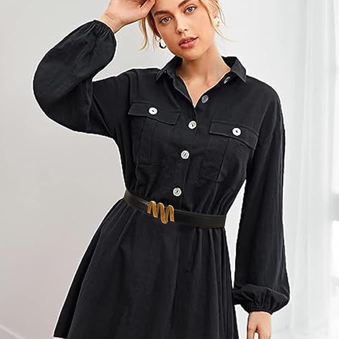 Women's Fashion Classic Metal Buckle Leather Belt with Jeans Dress