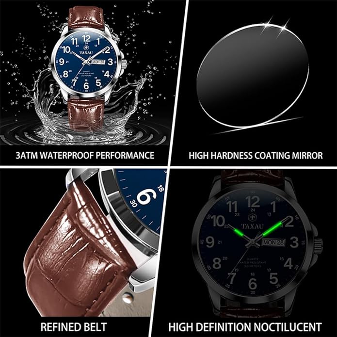 Watches for Men Luxury Analog Waterproof Classic Leather Large Face Simple Easy Read Quartz Minimalist Dress Day Date Quartz Mens Watches