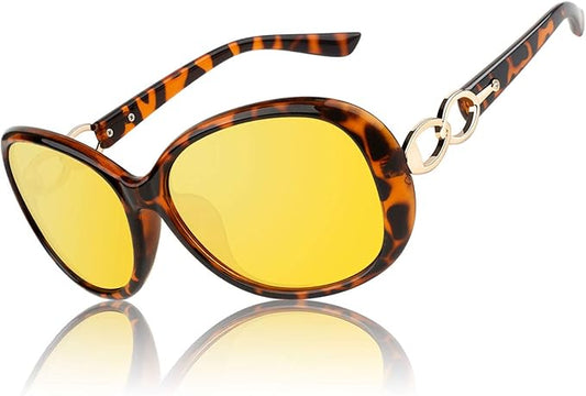 CGID Night Driving Glasses Women,Anti Glare Polarized Nighttime Vision Yellow Trendy Oversized Lens UV400,Tortoise