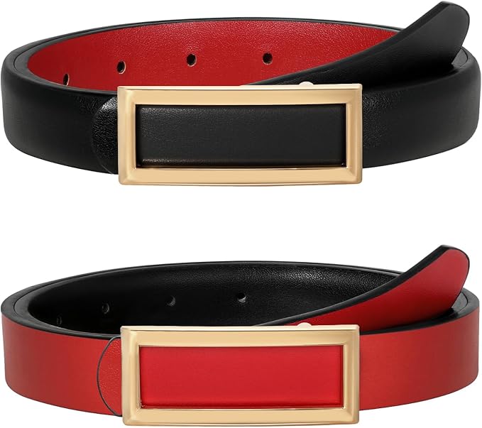 SUOSDEY Women Reversible Leather Belts for Jeans Pants Dresses Ladies Fashion Belts with Gold Buckle, 0.9" Width