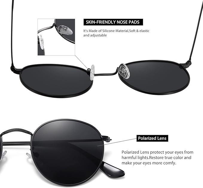 MEETSUN Round Polarized Sunglasses for Women Men Classic Retro Metal Frame Sun Glasses UV Protection
