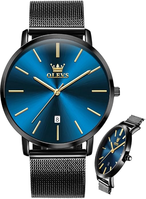 OLEVS Mens Watches Minimalist Ultra Thin Fashion Casual Analog Quartz Date Watch Waterproof Slim Simple Big Face Dress Wrist Watch Leather Band for Men