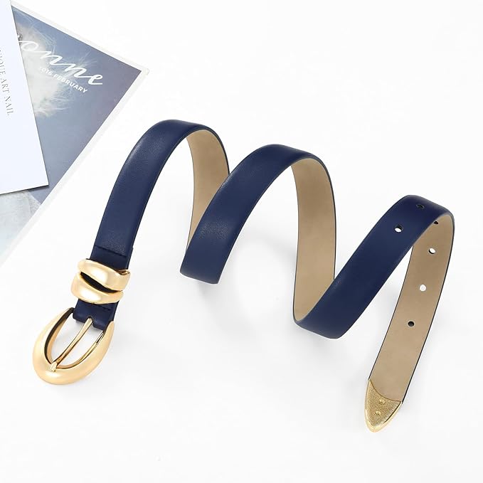 Belts for Women with Gold Buckle – Adjustable Black leather Belt for Jeans, Dress, Pants