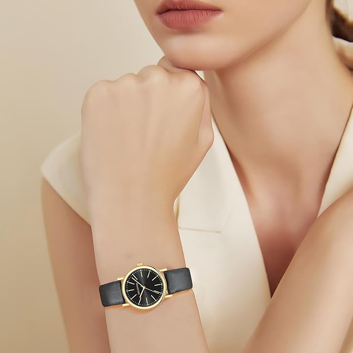 Watches for Women Crystal Accented Fashion Watch with Leather Band Gifts for Women