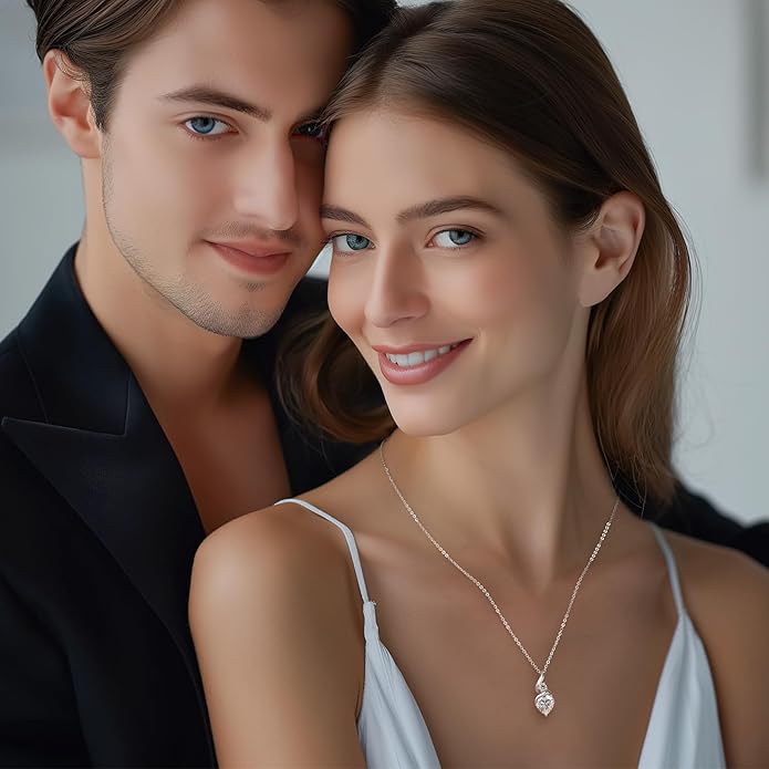 ANDSO Moissanite Heart Pendant Necklaces for Women, 925 Sterling Silver Necklace with Birthstone, Ideal Anniversary Present or Birthday Christmas Valentine Jewelry Gifts for Mom Wife Her Girlfriend