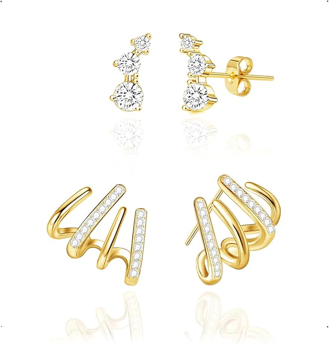 IMBOS Earrings for Women Trendy 14K Gold Stud Earrings Claw Earring Dainty Simple Minimalist Gold Earring Hypoallergenic Jewelry for Women Gifts