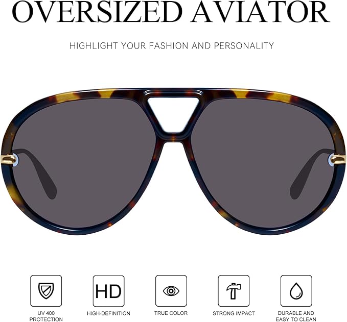 mosanana Trendy Oversized Aviator Sunglasses for Women Retro Style MS52478