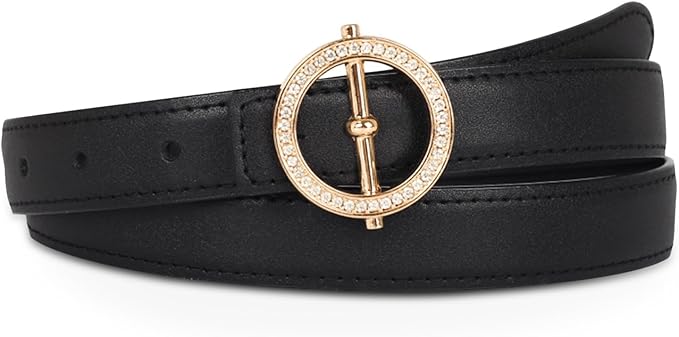 Women's Fashion Classic Metal Buckle Leather Belt with Jeans Dress