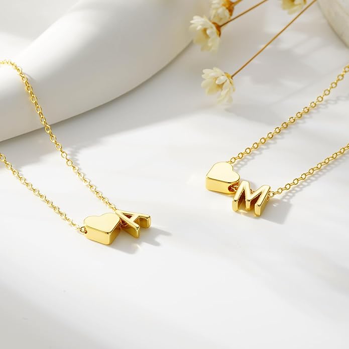 M MOOHAM Valentines Day Gifts for Kids Teen Girls -14K-Gold-Plated Heart Initial A-Z Bracelets for Women Girl Dainty Gold Bracelets Birthday Valentines Gifts for Women Her Teenage Girls Kid Teen Gift