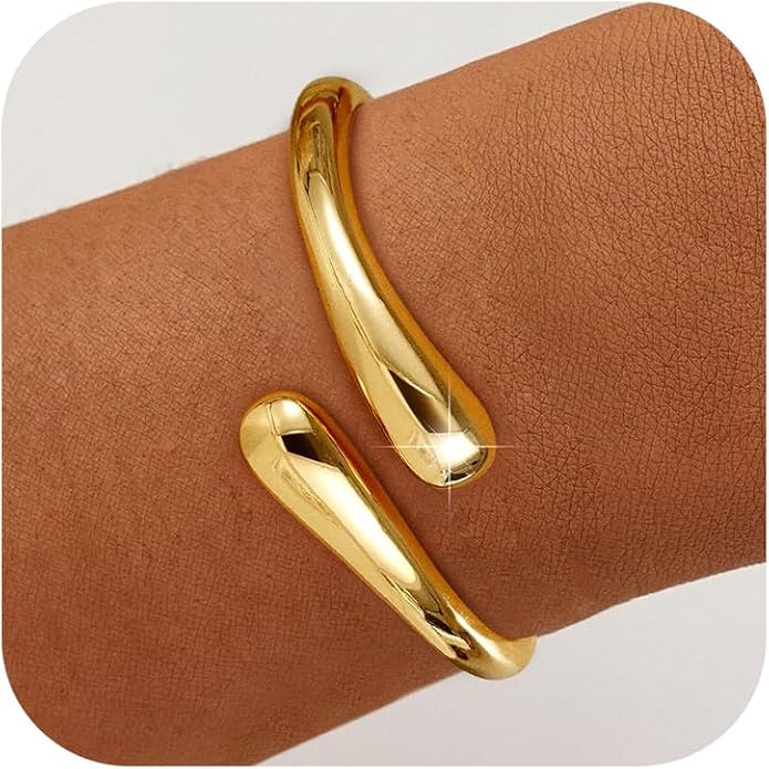 Gold Bracelets for Women Trendy - 14K Gold Plated Bangle Bracelet Chunky Adjustable Twist Cuff Gold Bracelet Non Tarnish Waterproof Jewelry for Women Gifts
