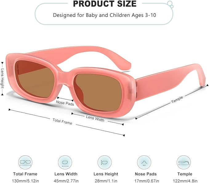 Retro Rectangle Kids Sunglasses 90’s Vintage Fashion Narrow Square Frame Glasses Shades for Girls Boys UV Protection