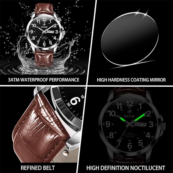 Watches for Men Luxury Analog Waterproof Classic Leather Large Face Simple Easy Read Quartz Minimalist Dress Day Date Quartz Mens Watches