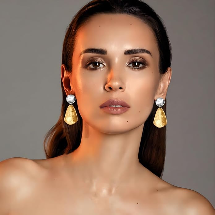 YUJIE Gold Plated Earrings for Women Geometric Chunky Dangle Earring Trendy Silvery Two-Tone Statement Jewelry