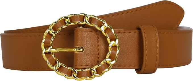Women's Fashion Classic Metal Buckle Leather Belt with Jeans Dress