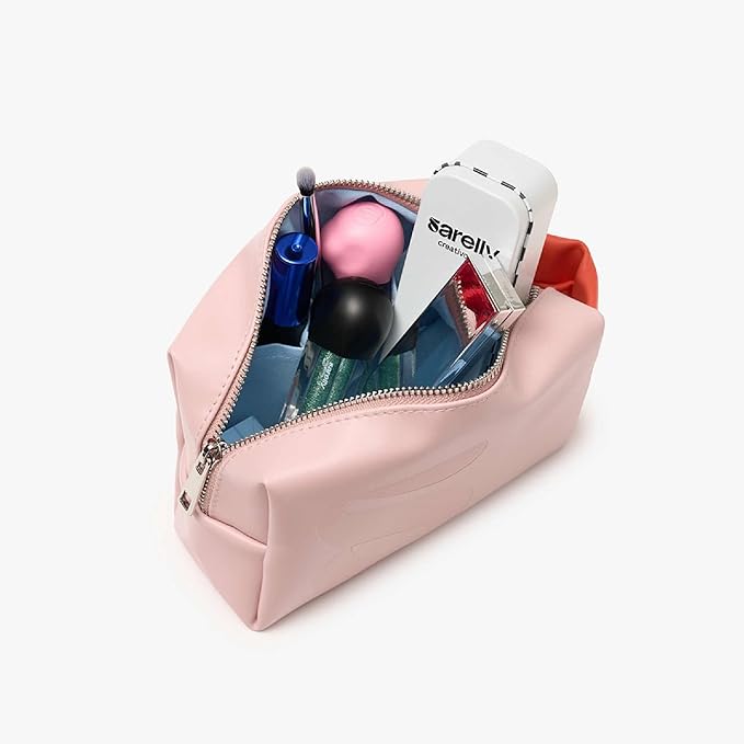 SARELLY, Mini Makeup Bag, Pink Vegan Leather with Compartments, Leak-proof, Sarelly Creativo Lab