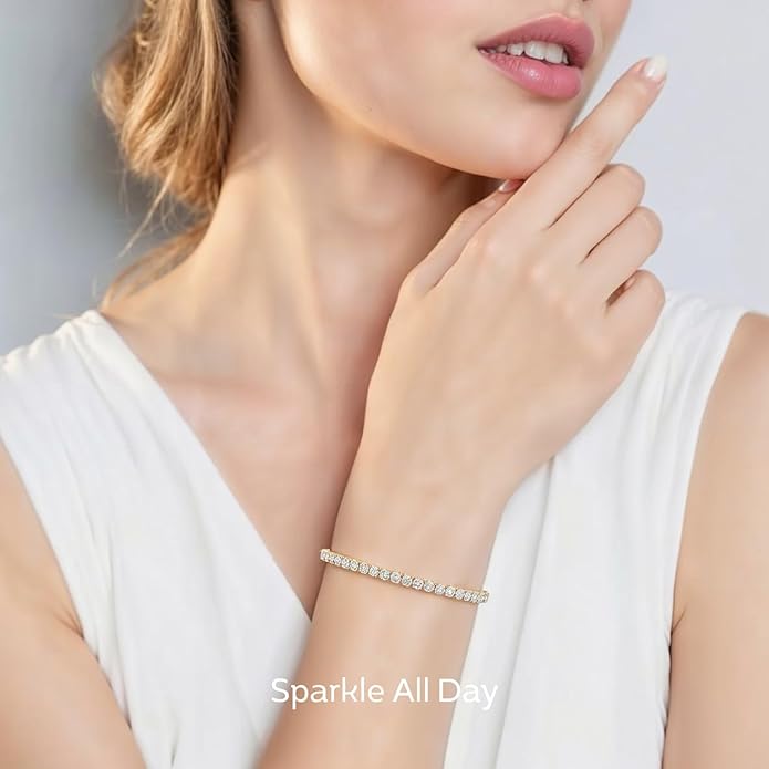 LOVE&LOVE Moissanite Tennis Bracelet for Women, Adjustable Bracelet 925 Sterling Silver 3/4mm D VVS1 Round Cut, Luxury Jewelry Gift for Wife Mom Girlfriend Birthday Anniversary