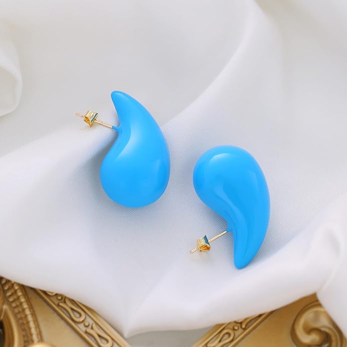 Apsvo Chunky 14K Gold Plated Hoop Earrings for Women, Lightweight Waterdrop Hollow Open Hoops, Hypoallergenic Dupes Earrings