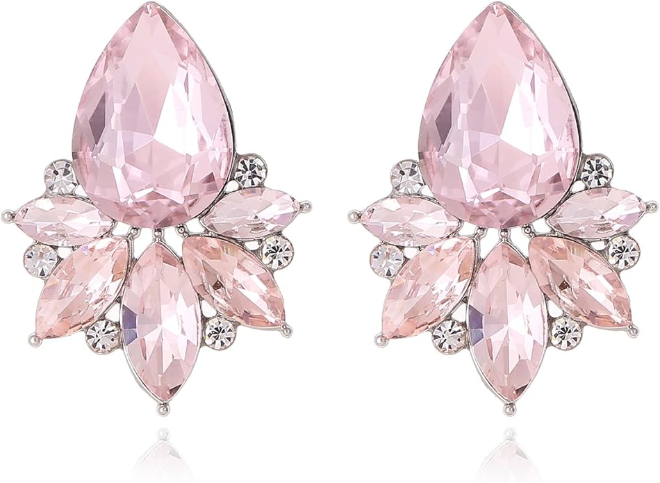Vintage Rhinestone Earrings Fancy Crystal Cluster Drop Earrings Art Deco Earrings for Women